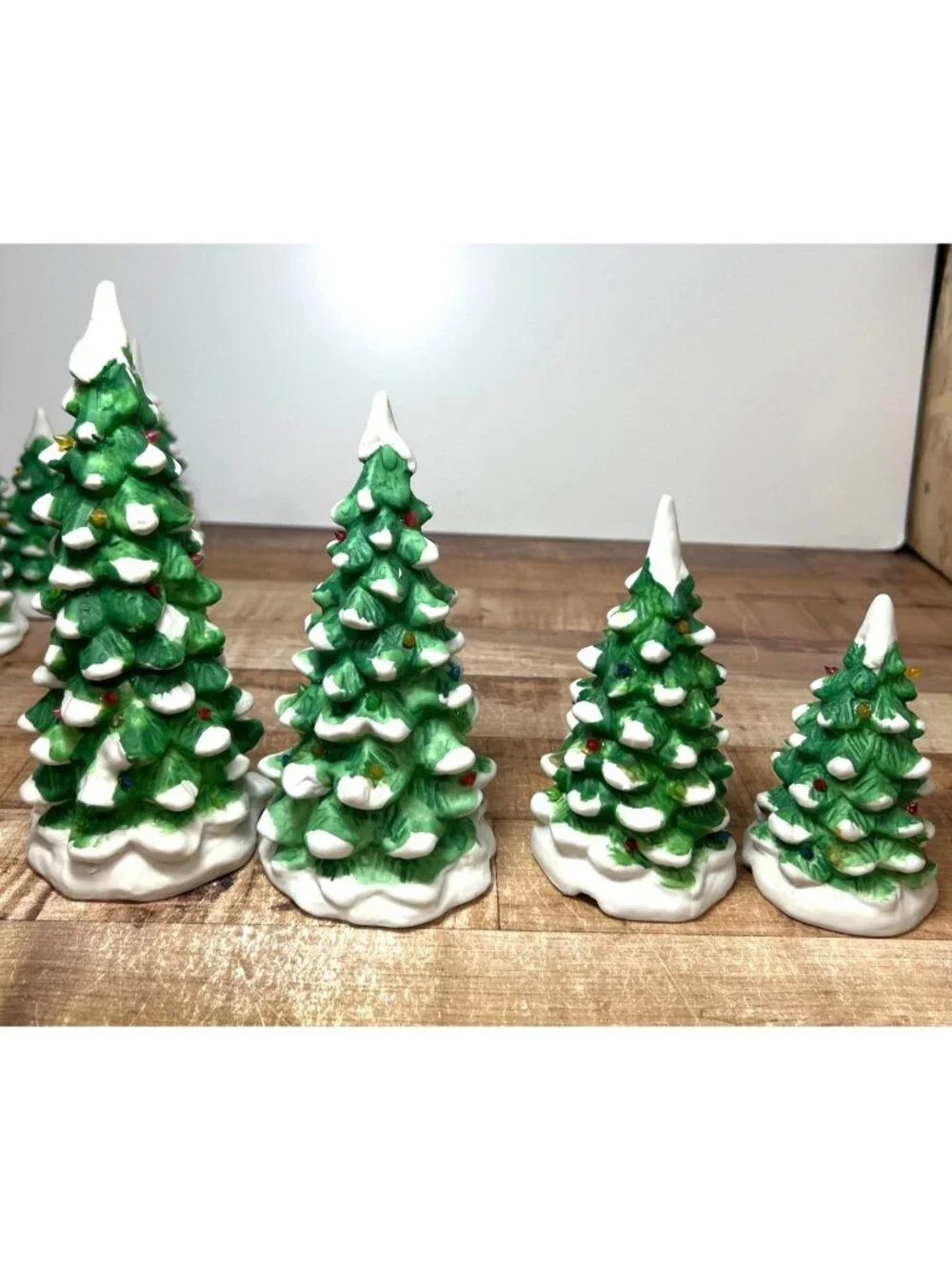Lemax Set Of 10 Ceramic Christmas Trees With Snow Accents Multiple Sizes